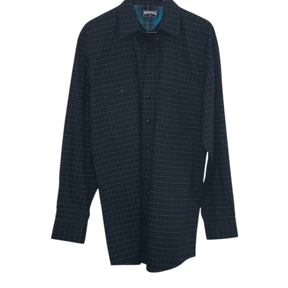 Panhandle Pearl Snap Men's Shirt Size Medium Tall Western Casual Green Dark Grey - Picture 2 of 14